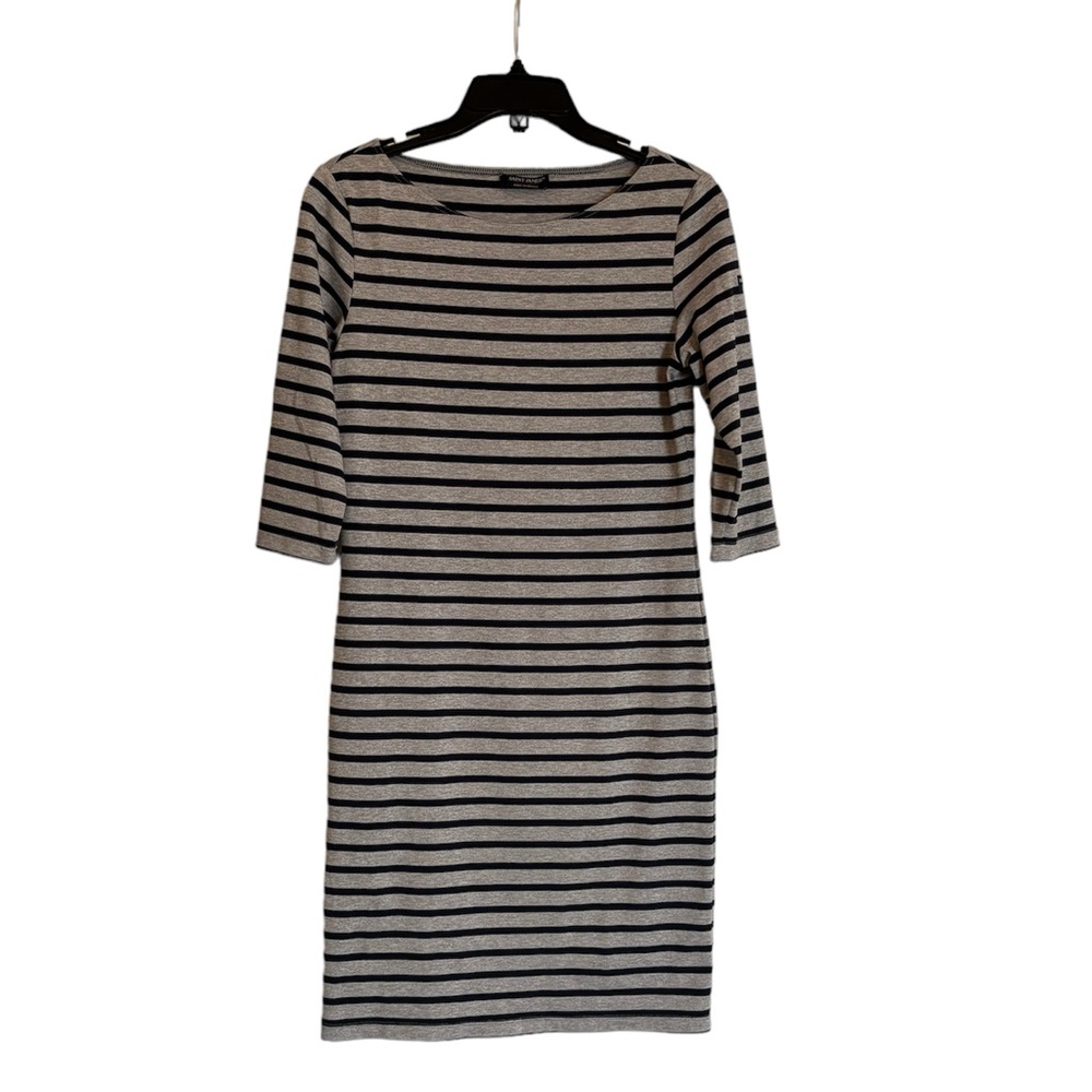 SAINT JAMES Propriano III Form Fitting Nautical Stripe Dress in Gray and Blue